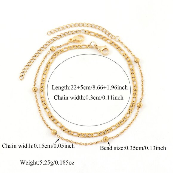 3/$35 Stainless Steel Anklet Set with Chain and Beads Boho Beach Jewelry Women - Picture 3 of 6